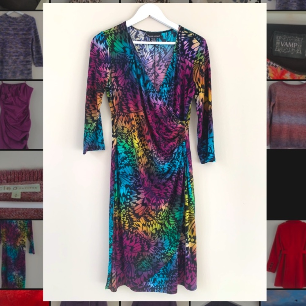 Rainbow butterfly wrap dress by Frank Lynman
